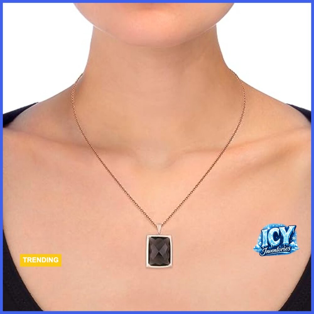 925 Sterling Silver Rose Gold Plated Smoky Quartz Pendant Necklace - Picture 4 of 6